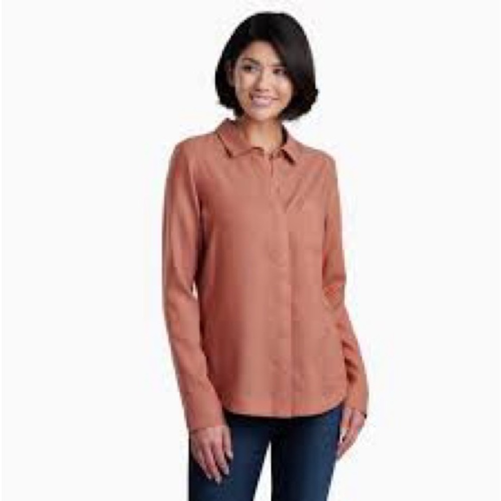 Women's Long Sleeve Button-Up Shirt - Rust